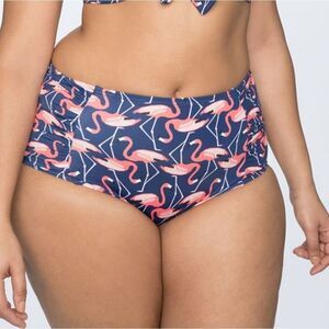 Eloquii High Waisted Ruched Flamingo Swim Bottoms